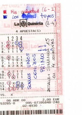 ACERTAMOS 15 EN LA QUINIELA